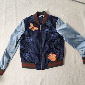 Chelsea & Violet Jacket Small Vintage Butterfly embroidered flower blue hippie